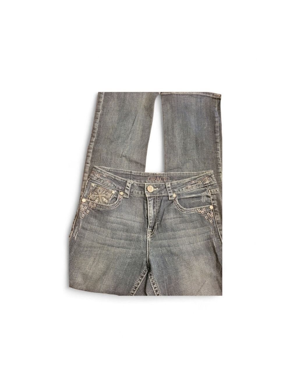 Grace in LA Light Gray Bootcut Jeans with Embellished Pockets Size 29